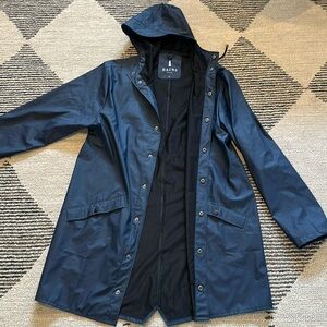 Rains Navy Long Jacket